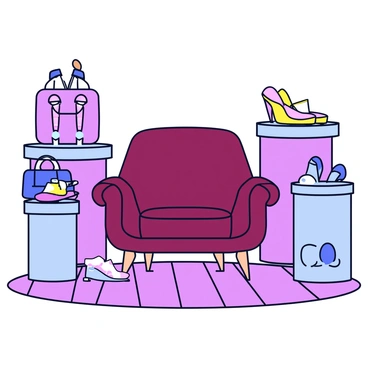 A luxurious velvet chair in a stylish boutique showcasing chic fashion items.