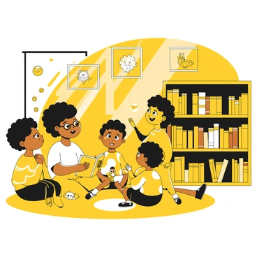 Children gathered for storytime at a local library with a storyteller