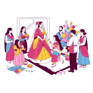 An illustration of a traditional wedding ceremony showcasing unique customs and attire.