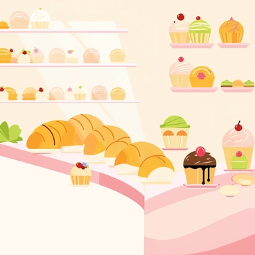 A beautiful display of freshly baked pastries and cakes at a cafe counter