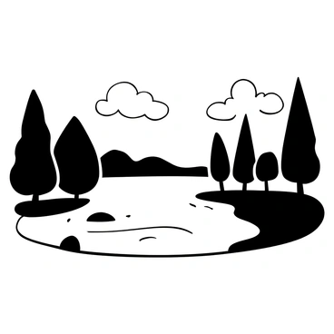 A serene lake surrounded by tall trees, the water reflecting the silhouettes of the trees above. The sky is filled with soft clouds, creating a pattern against the light. The scene captures the peaceful stillness of the lake, with ripples gently disturbing its surface. A few small rocks can be seen at the water's edge, and the overall composition evokes a sense of tranquility.