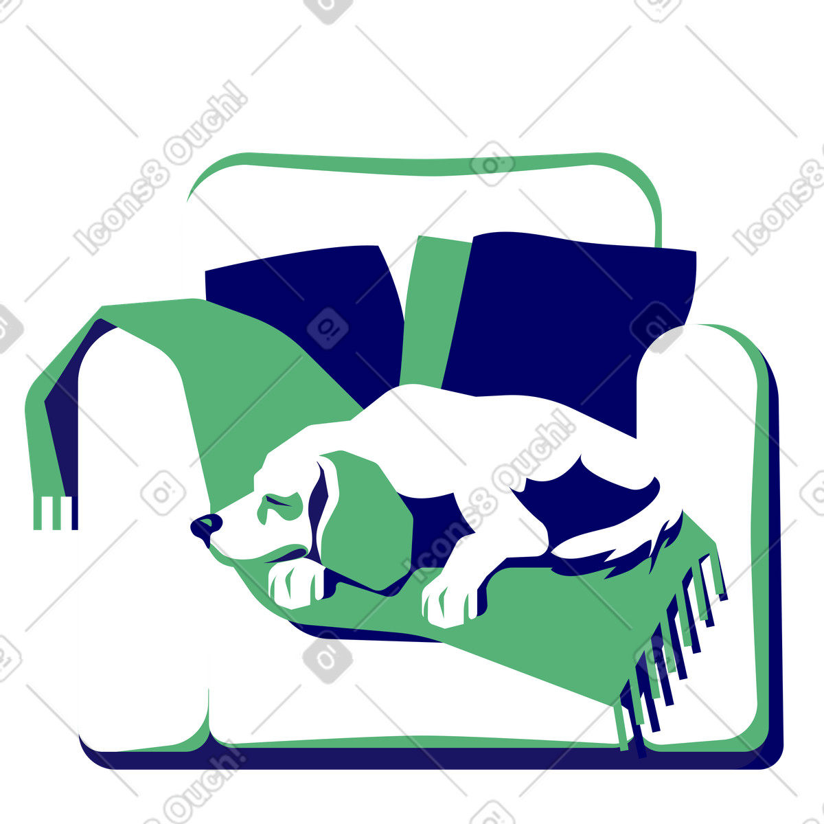Ilustração de Cão dorme em uma cadeira com um cobertor macio no estilo Lounge para baixar PNG, SVG