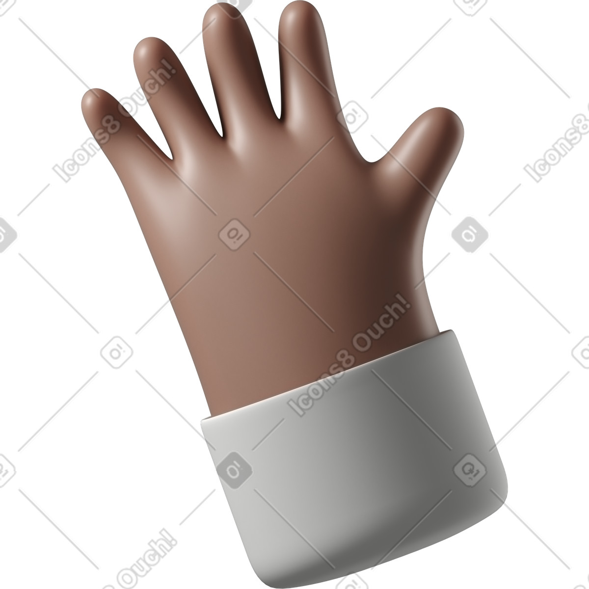 Brown skin hand waving hi illustration in 3D Hands Fun&Wild style download in PNG, SVG
