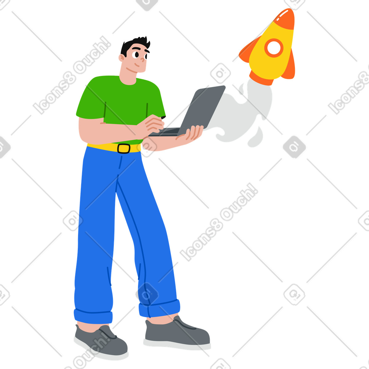 Ilustración Hombre lanzando su propia startup en estilo Active a descargar en PNG y SVG