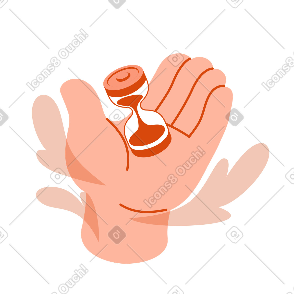 Mano che tiene una clessidra per il monitoraggio del tempo illustrazione in stile Orange scarica in PNG, SVG