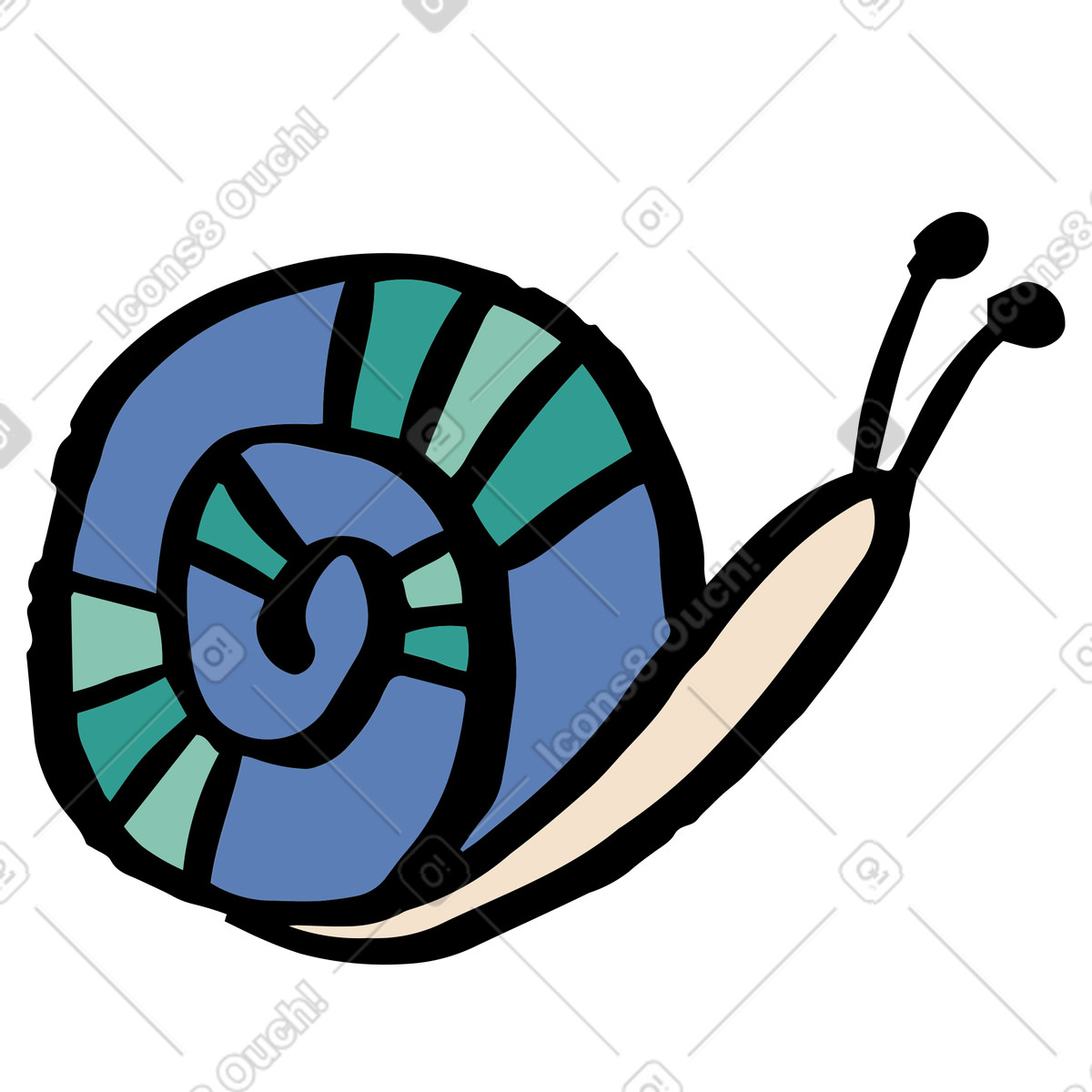 Colorful snail with spiral shell illustration in Scandi style download in PNG, SVG