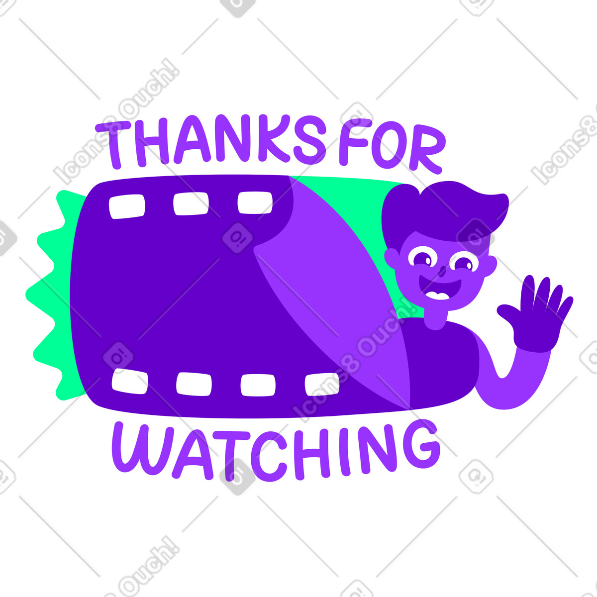 Lettering sticker thanks for watching green violet illustration in style download in PNG, SVG