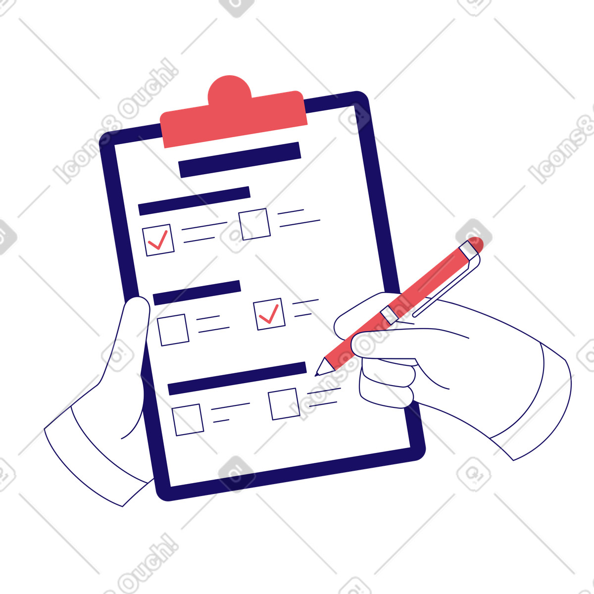 Compilazione del sondaggio sulla soddisfazione cliente illustrazione in stile Bendy scarica in PNG, SVG