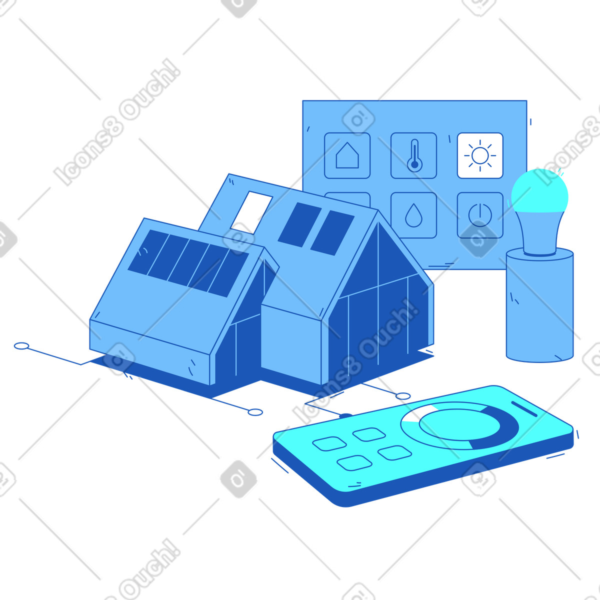 Hausautomation im smart house animierte Illustration Storyline-Stil als Download in GIF, Lottie (JSON), AE