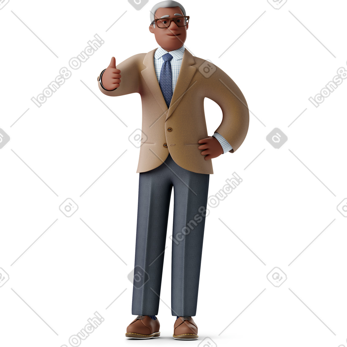 3D Business スタイルの 親指をあきらめて腰に手を握って老人実業家 のイラストをPNG、SVG形式でダウンロード