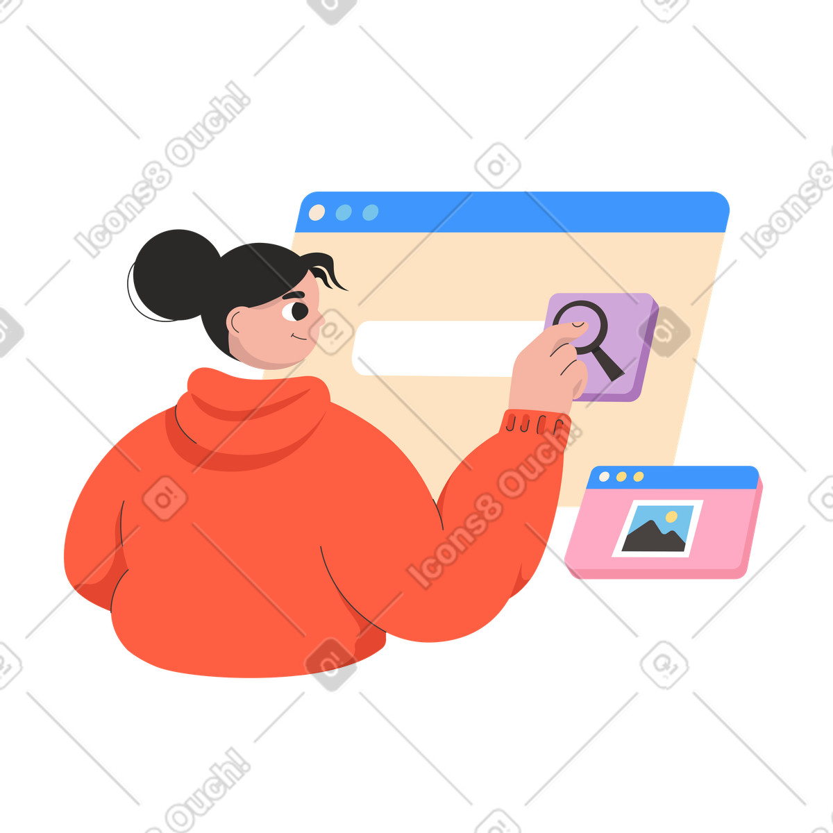 Mädchen, das im internet sucht-Illustration Dizzy-Stil als Download in PNG, SVG