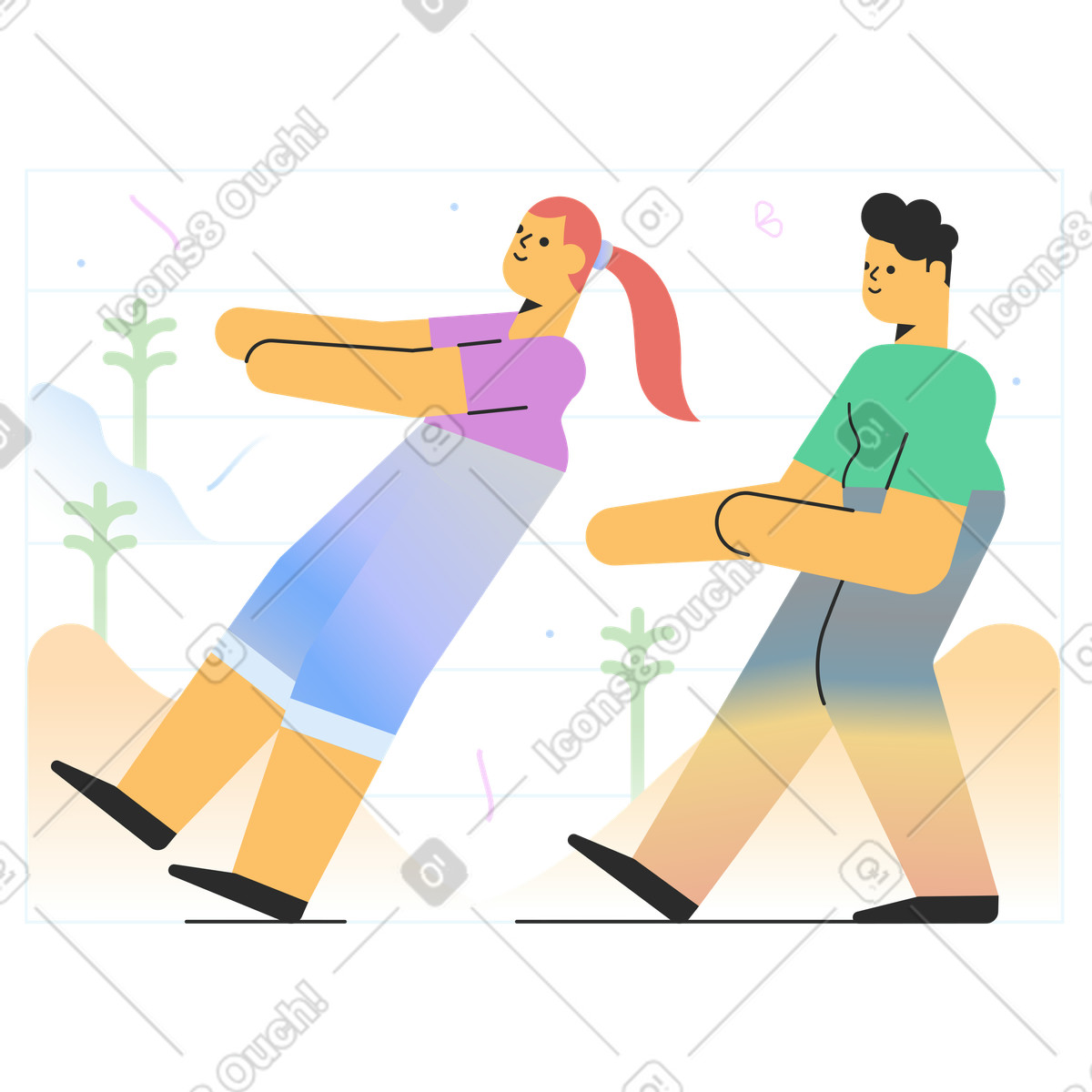 Ilustración Mujer y hombre haciendo una caída de confianza en estilo Marginalia a descargar en PNG SVG