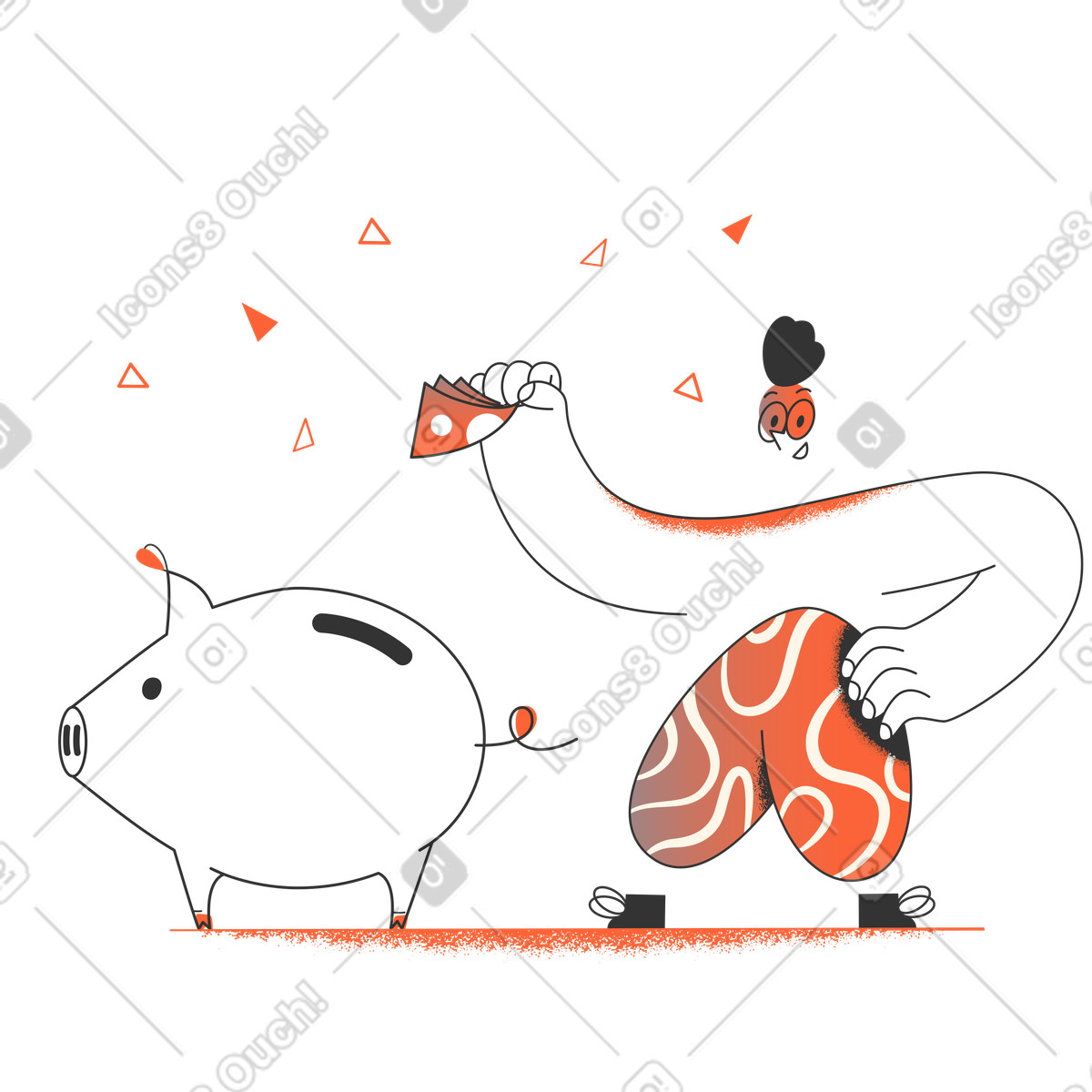 Ilustração de Pessoa colocando poupanças no cofrinho em estilo Crayon para baixar em PNG, SVG