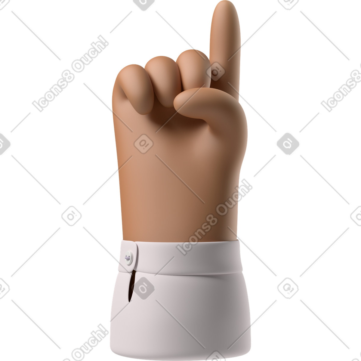 Illustration Main de peau brune pointant vers le haut dans style 3D Hands Fun&Wild à télécharger aux formats PNG, SVG