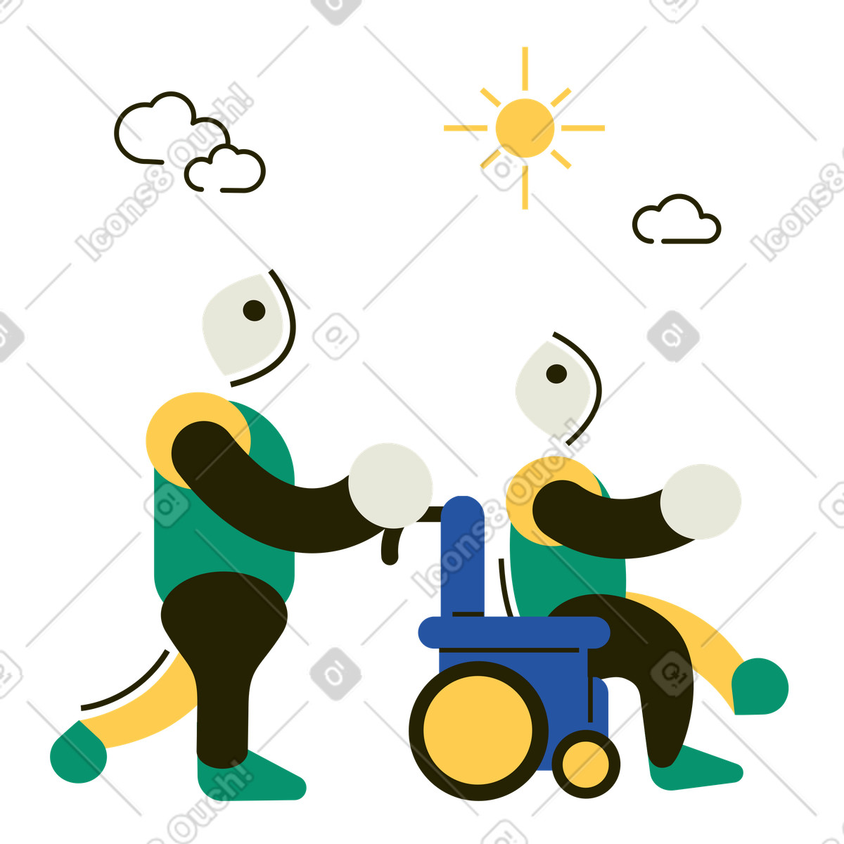 Ilustración Caminar al aire libre en silla de ruedas estilo Spot a descargar PNG y SVG