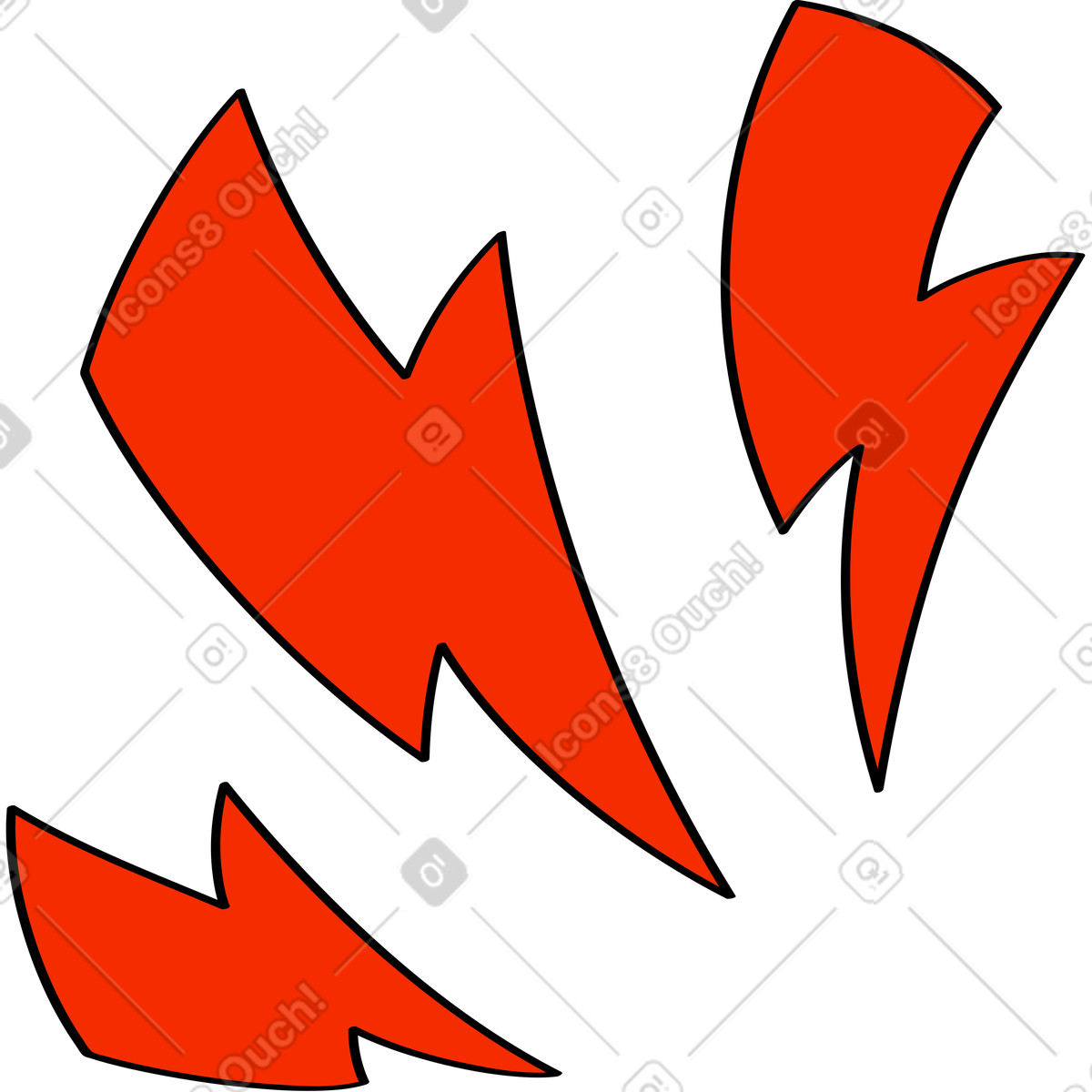 Three red lightning bolts illustration in Looney style download in PNG, SVG