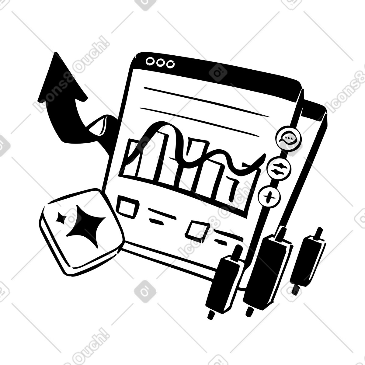 Business analytics dashboard with AI assistant, intelligence automation and insights-Illustration im Line-Stil als Download in PNG, SVG