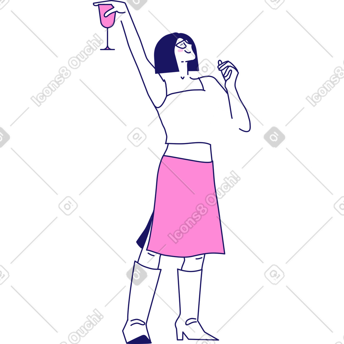 Ilustração de Garota dançando com uma taça champanhe em no estilo Matey para baixar em PNG, SVG