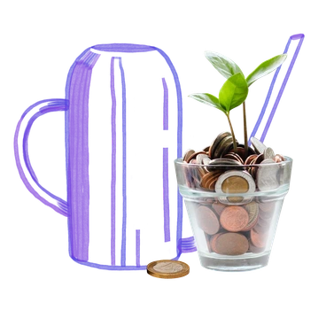 A glass jar filled with coins and a plant - Marker style illustration