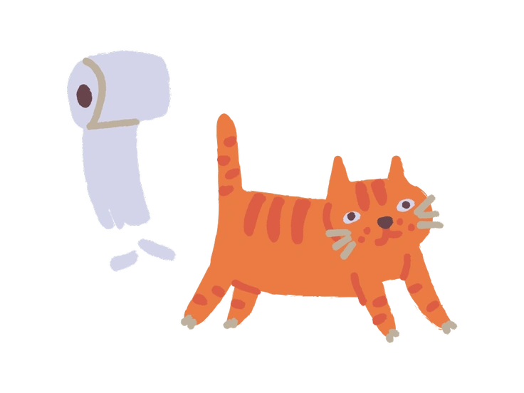 An orange cat with toilet paper - Ginger Cat style illustration