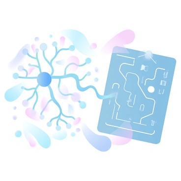 An illustration depicting a complex nervous system alongside a circuit board. The nervous system is represented by a network of interconnected neurons with branching axons and dendrites, conveying signals. The circuit board features various components such as resistors, capacitors, and microchips, with intricate pathways connecting them. The two components are intertwined, showing similarities in structure and function. A gradient of pastel colors fills the background, enhancing the visual contrast between the organic shapes of the nervous system and the geometric lines of the circuit board.
