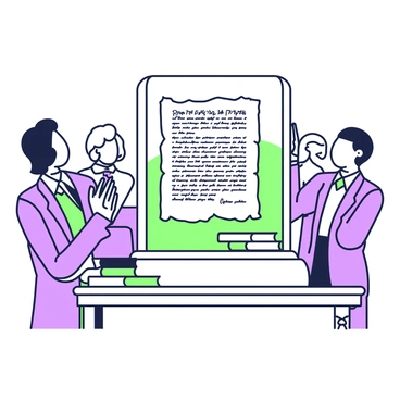 A rare historical document is prominently displayed on a wooden podium at a scholarly auction event. The document is encased in transparent protective glass, allowing for a clear view of its intricate calligraphy and aged parchment. Surrounding the document are a few elegantly arranged leather-bound books, providing context to its historical significance. In the background, a group of attendees in formal attire are engaged in conversation, some glancing towards the document with expressions of interest. A softly lit ambiance enhances the atmosphere of the auction, highlighting the importance of the item being presented.