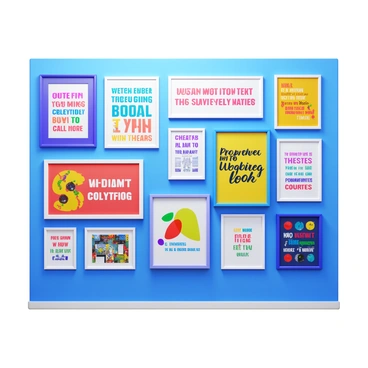 A wall filled with motivational quotes and creative posters in an office