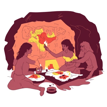 Ancient artists creating murals on cave walls by torchlight