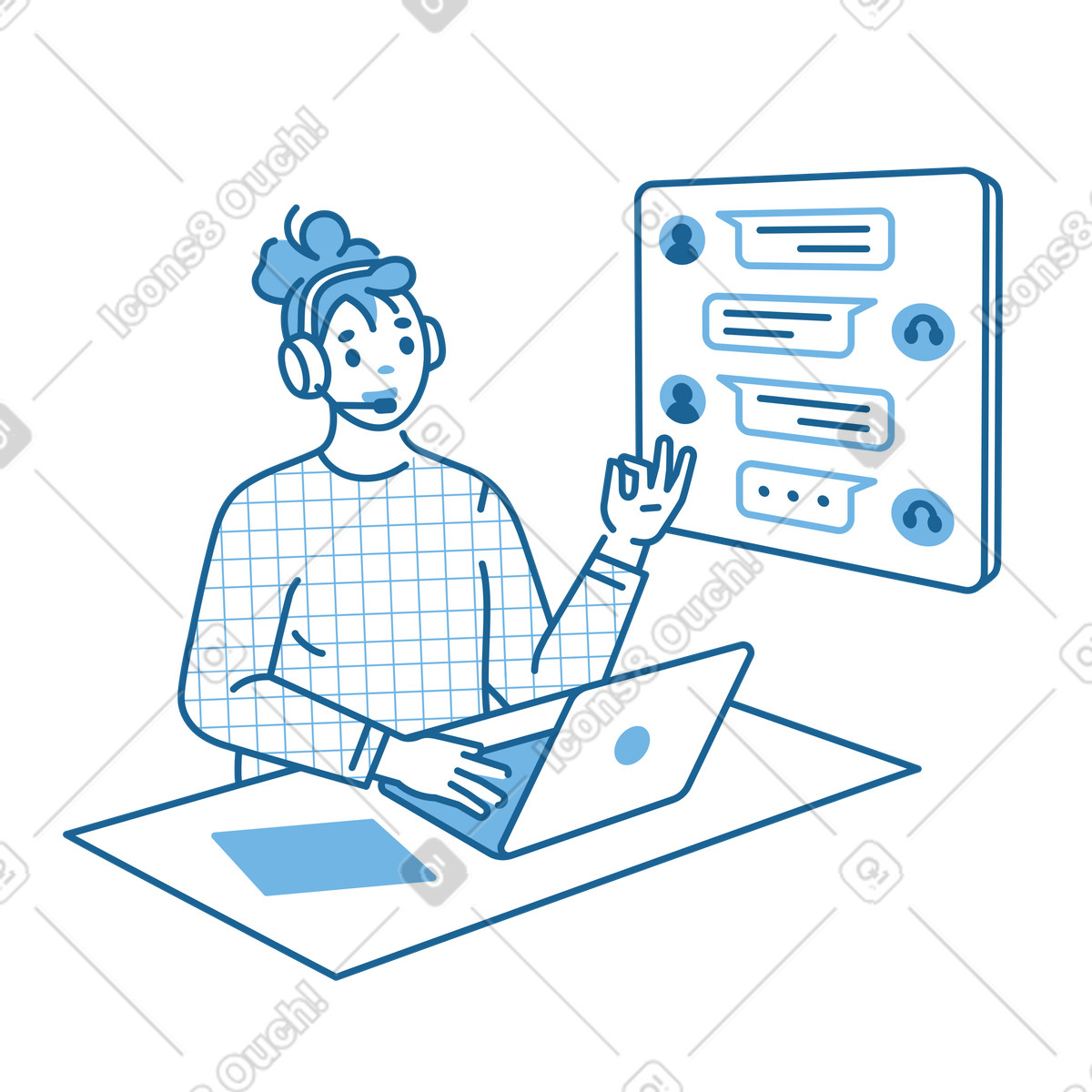 Customer service support specialist assisting with inquiries illustration in PNG, SVG