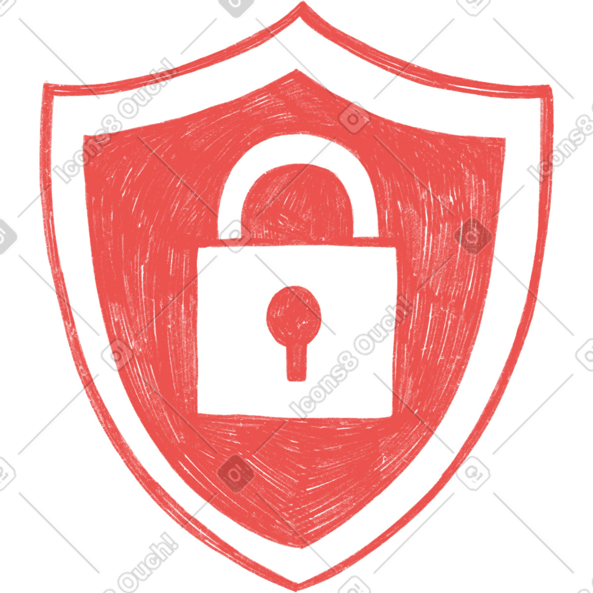 Biro 스타일의 Red protective shield with lock 일러스트레이션 PNG, SVG 다운로드