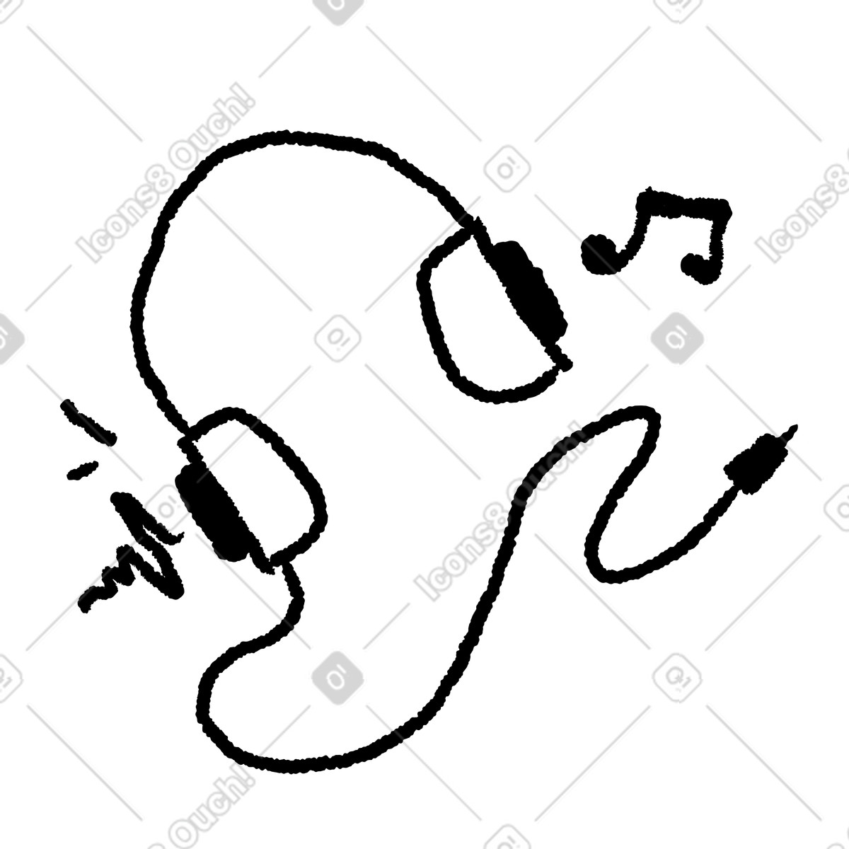Ilustração de Headphones playing sound waves and curved audio jack cord em no estilo Black Chalk para baixar em PNG, SVG