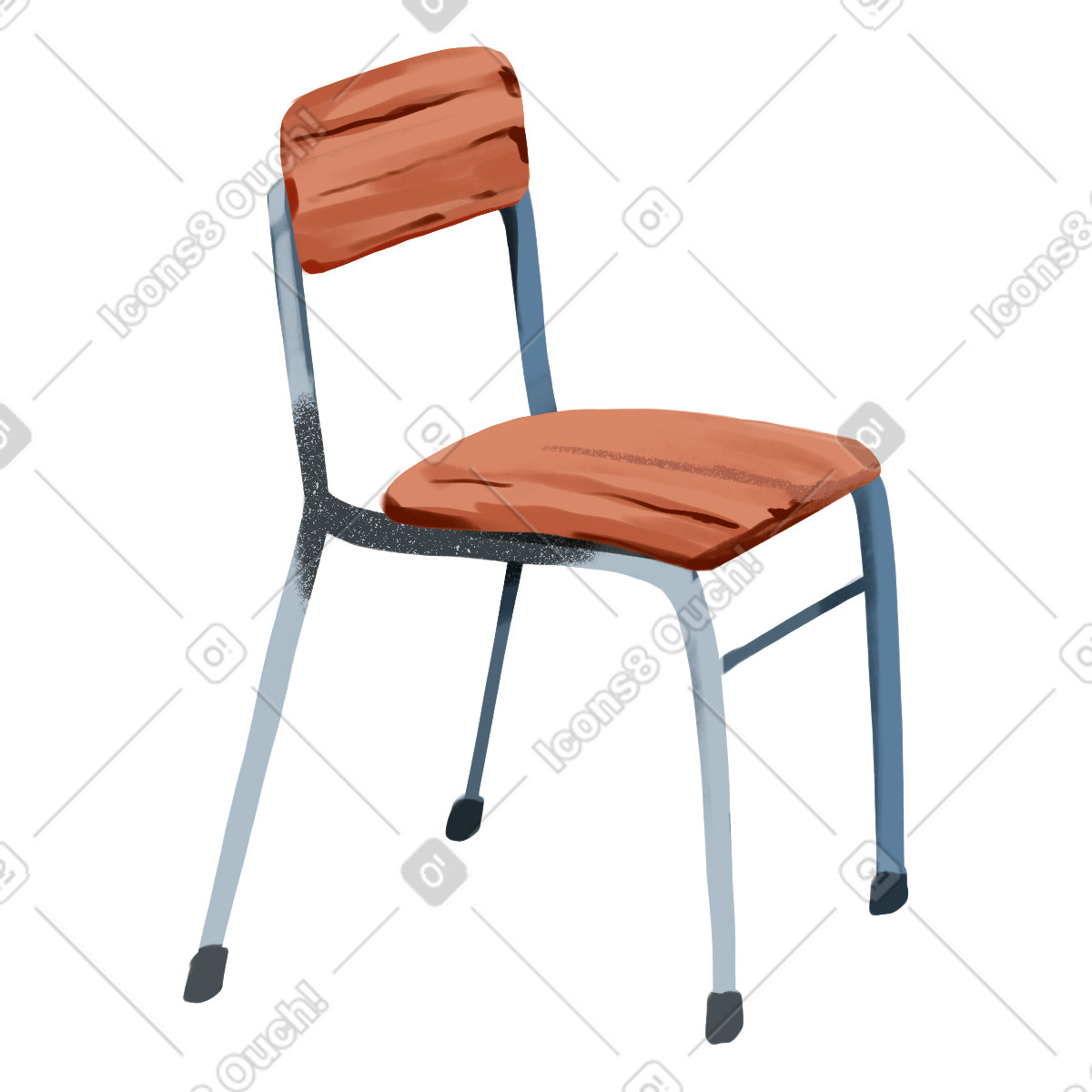 下载 Ikigai 风格的 Wooden chair with metal legs and slatted backrest 插画，支持 PNG、SVG 格式
