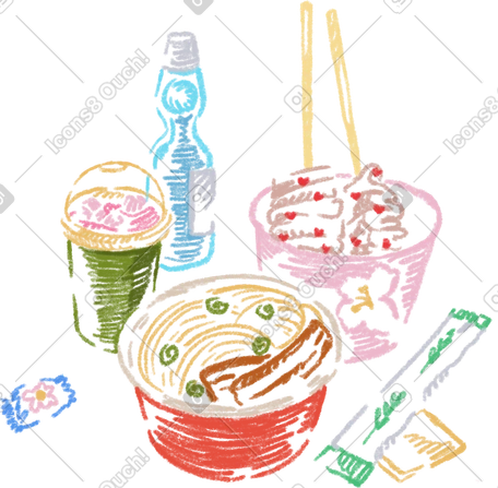 Asian street food set插图，PNG、SVG格式