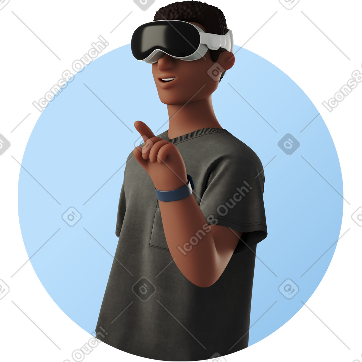 Giovane che guarda qualcosa con gli occhiali vr illustrazione in stile 3D Business scarica in PNG, SVG