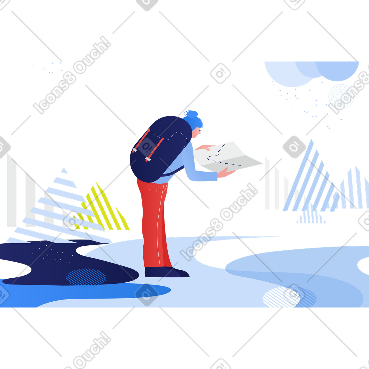Illustration Randonneuse examinant une carte dans le style Clip à télécharger aux formats PNG, SVG