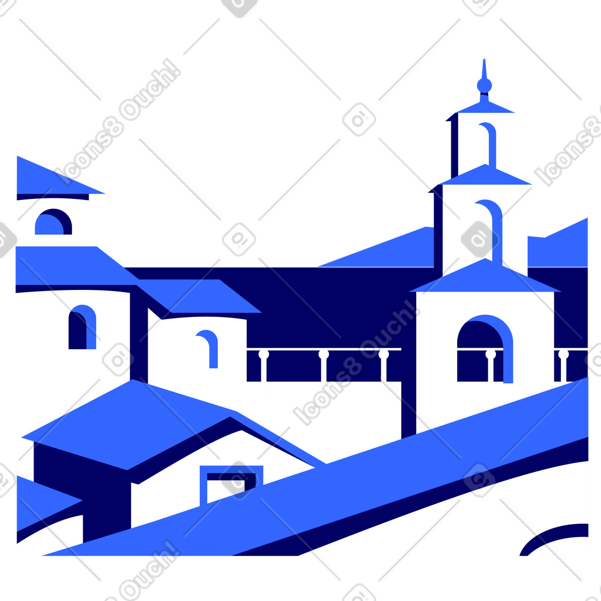 Old town background with city tower illustration in PNG, SVG