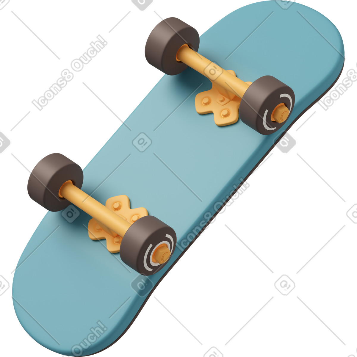 Skateboard deck with wheels and blue board underside animated illustration in 3D Casual life style download in GIF, Lottie (JSON), AE