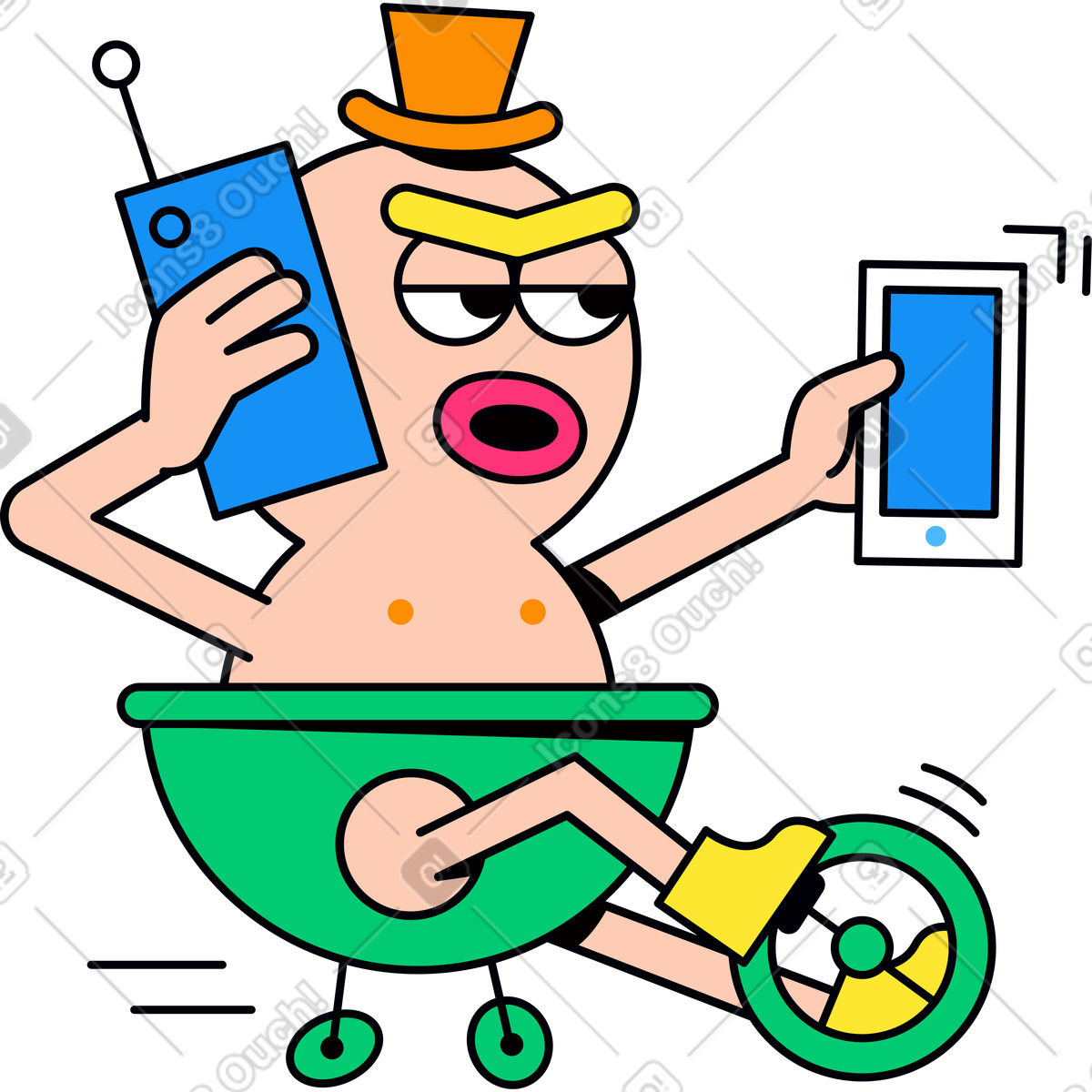 Ciclista con il telefono illustrazione in stile Droll scarica in PNG, SVG
