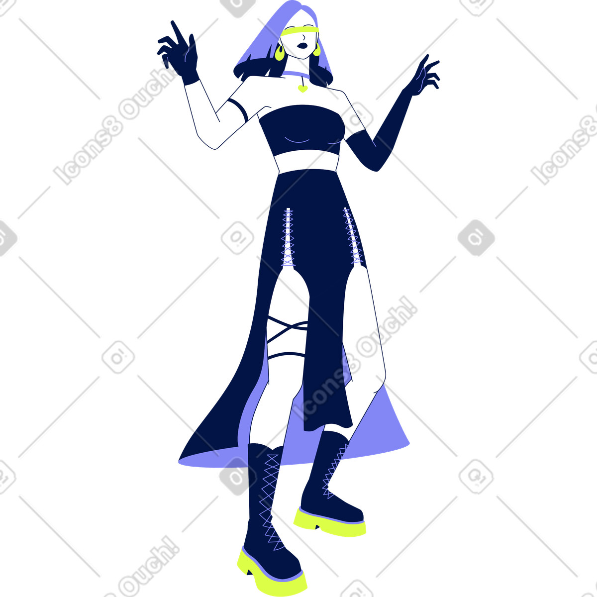 Standing young woman illustration in Glow style download in PNG, SVG