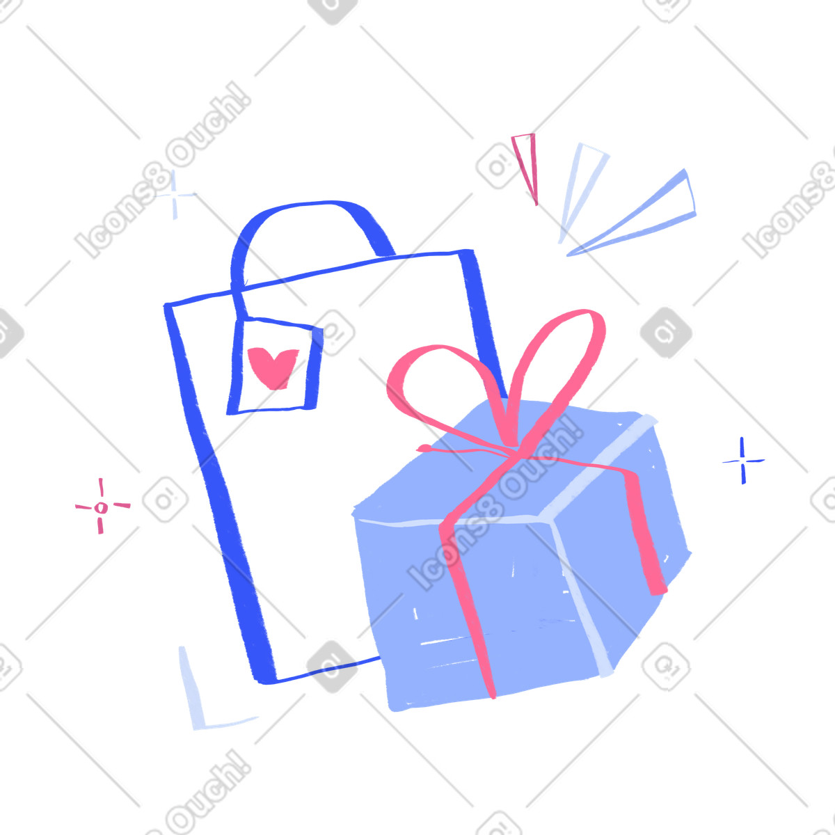 Bags and boxes of presents illustration in Quirky style download in PNG, SVG