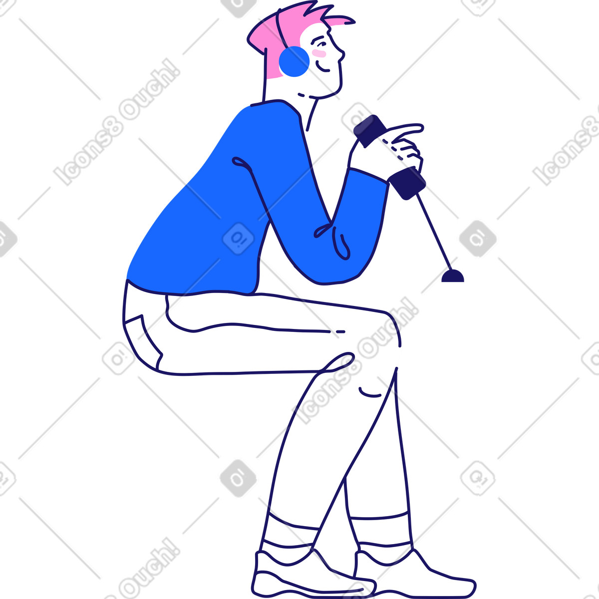 Ilustração de Homem sentado segurando um microfone em no estilo Matey para baixar em PNG, SVG