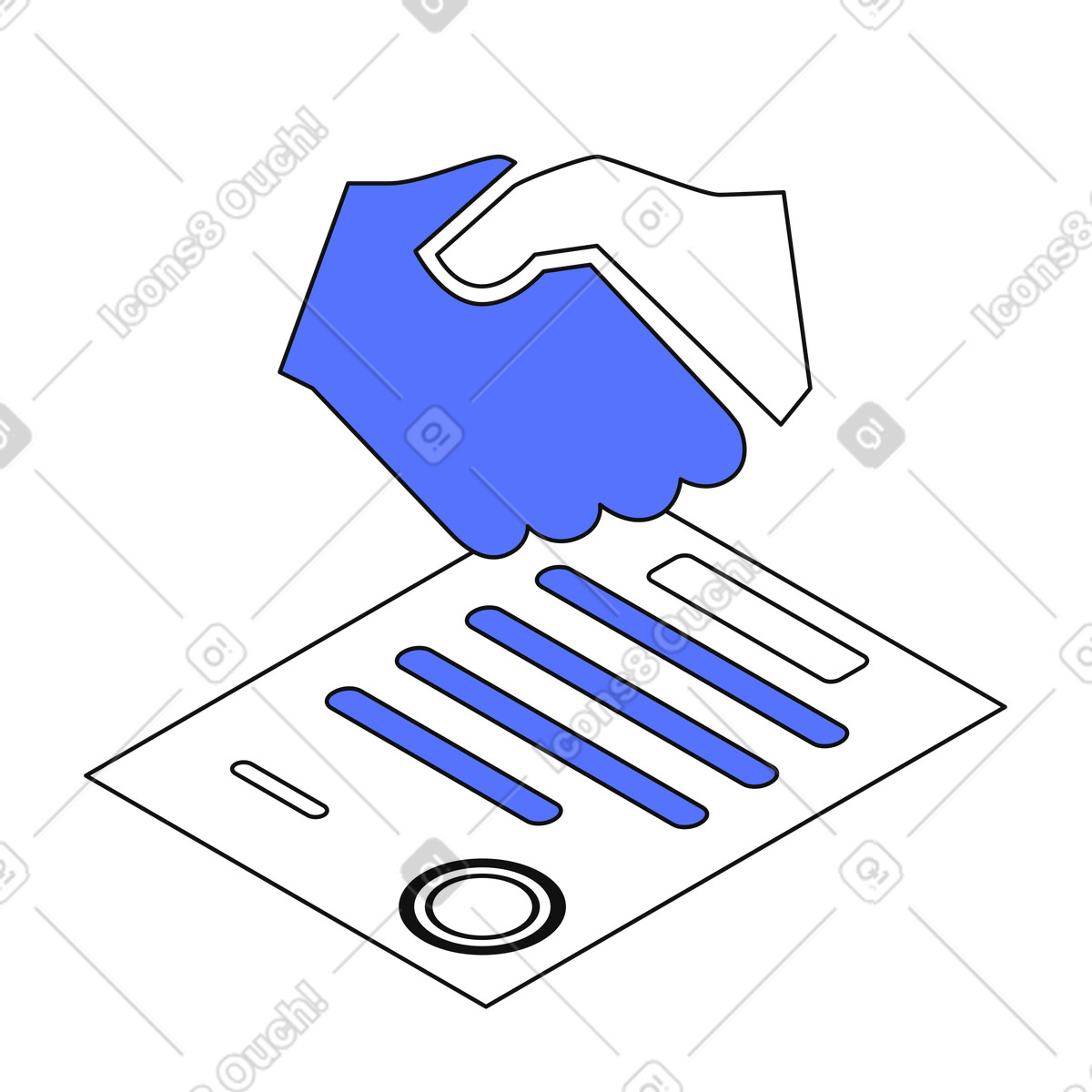 下载 Main 风格的 Contract handshake agreement signing business partnership deal on document 插画，支持 PNG、SVG 格式