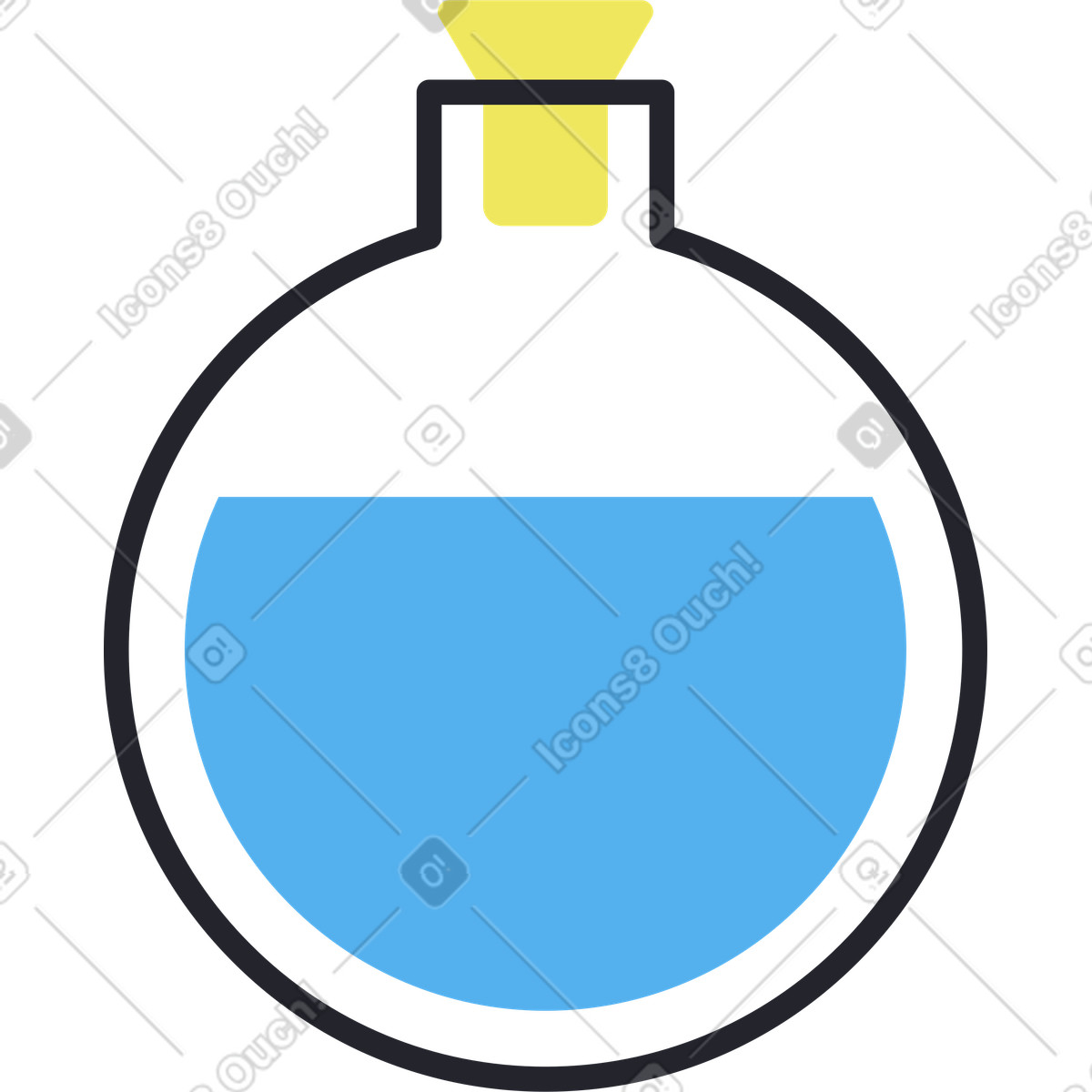 Illustration Flacon rond avec liquide bleu dans le style Boba à télécharger aux formats PNG, SVG