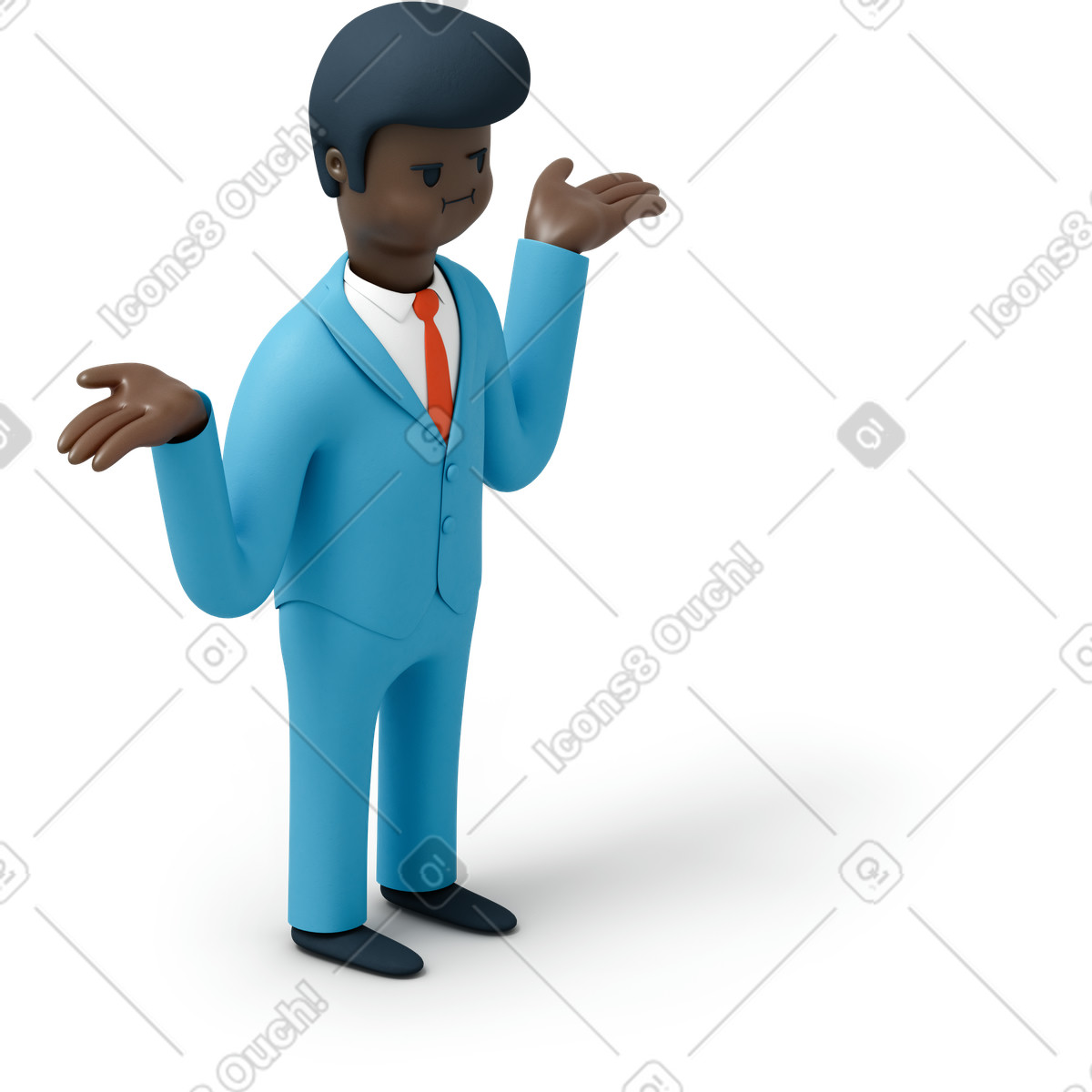 下载 3D Flame 风格的 西装的黑人耸了耸肩 插画，支持 PNG、SVG 格式