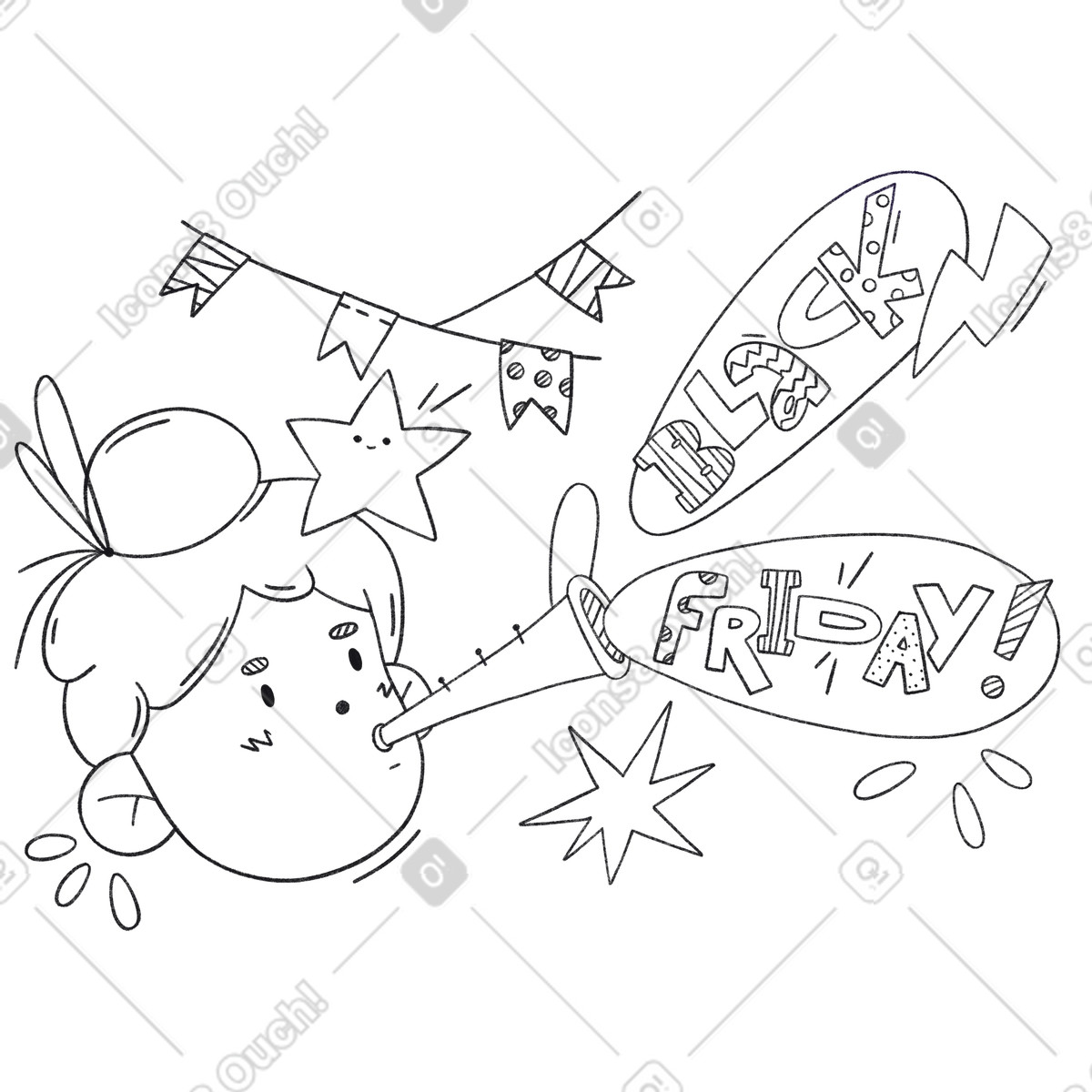 Bonbon Line 스타일의 Festive black friday promotion, holiday sales notification 일러스트레이션 PNG, SVG 다운로드