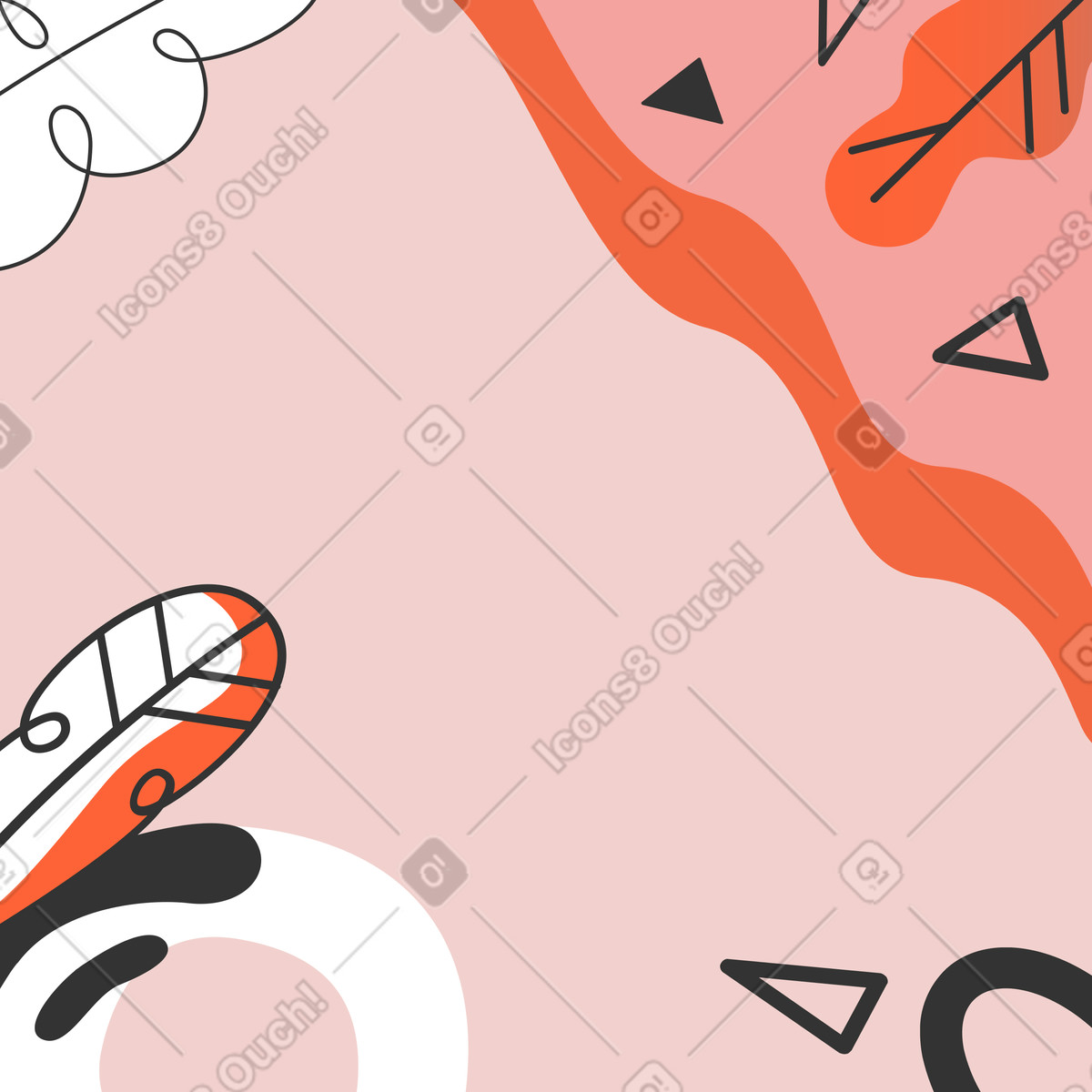 Experimental スタイルの 葉と形を持つオレンジ色の抽象的な背景 のイラストをPNG、SVG形式でダウンロード