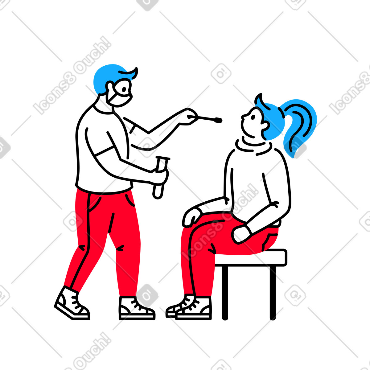 Krankenschwester, die einen pcr-covid-test durchführt-Illustration im Transistor-Stil als Download in PNG, SVG