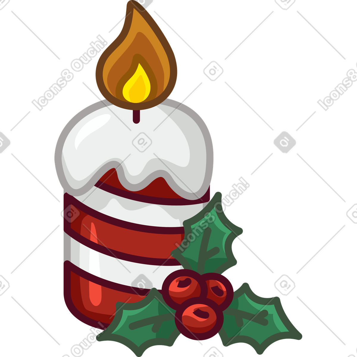 Christmas candle with holly illustration in Festicon style download in PNG, SVG
