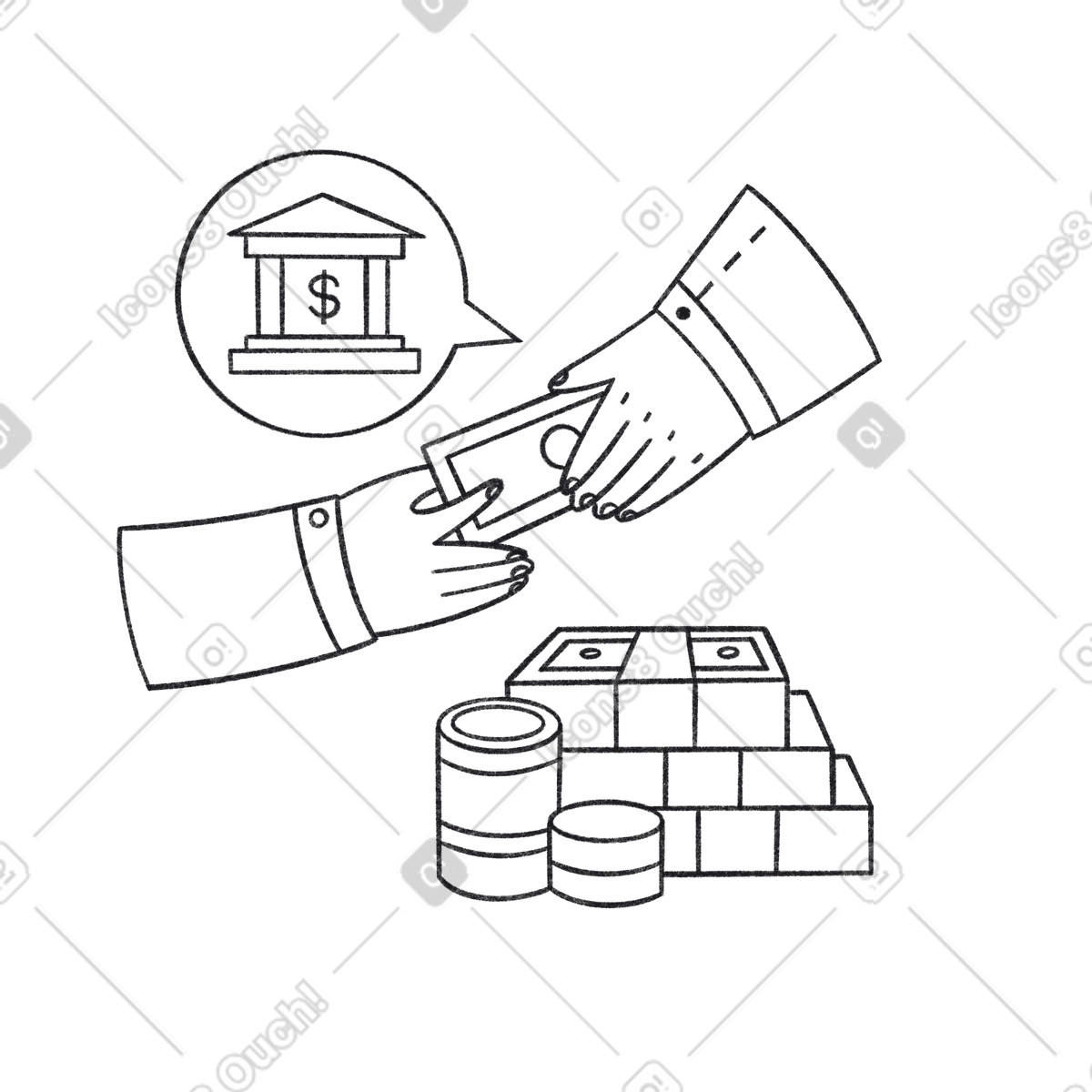 Depositing cash into bank, financial security and banking services illustration in Bonbon Line style download in PNG, SVG