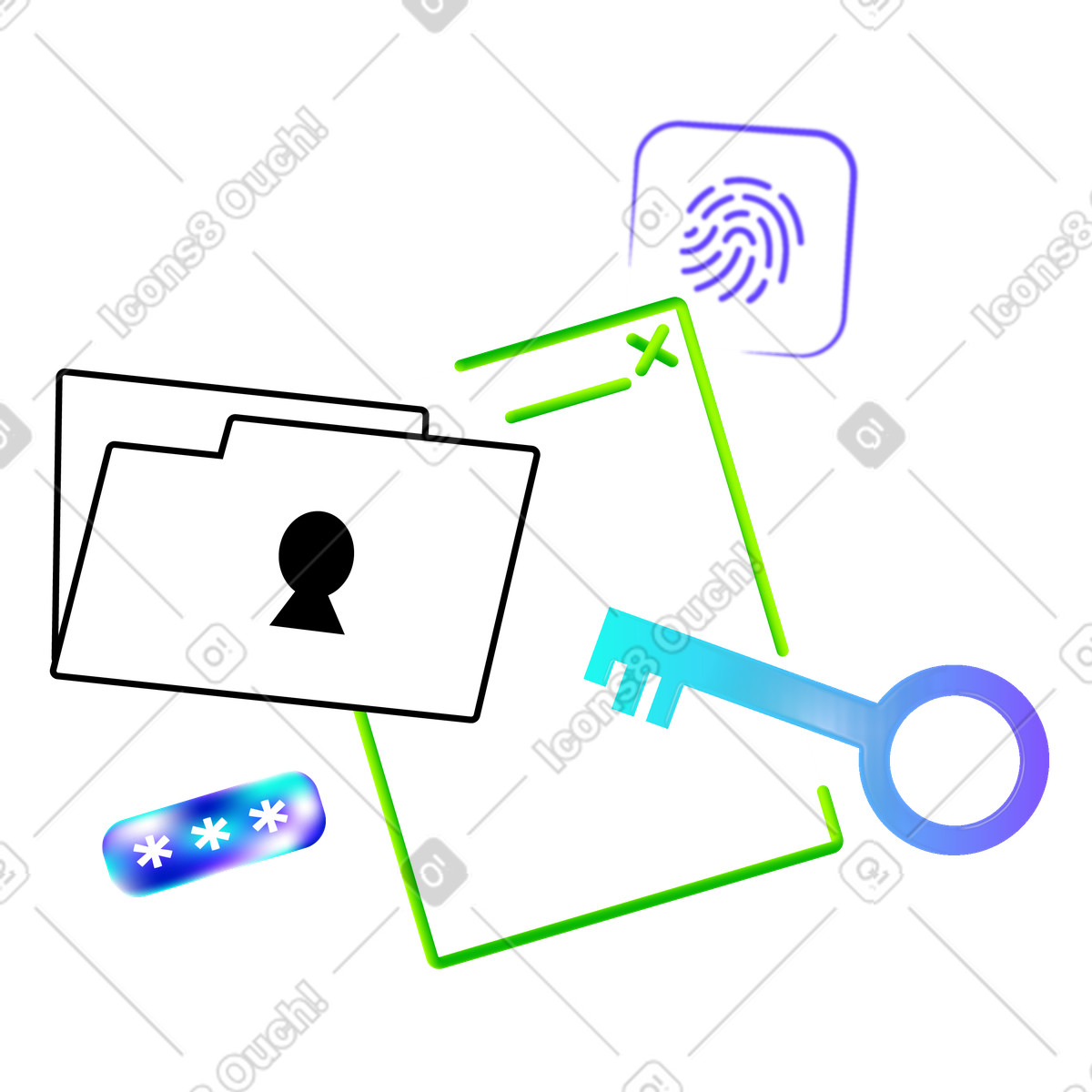 Ilustración Encrypted folder with access key, identity verification and cyber safety en estilo Pure a descargar en PNG y SVG